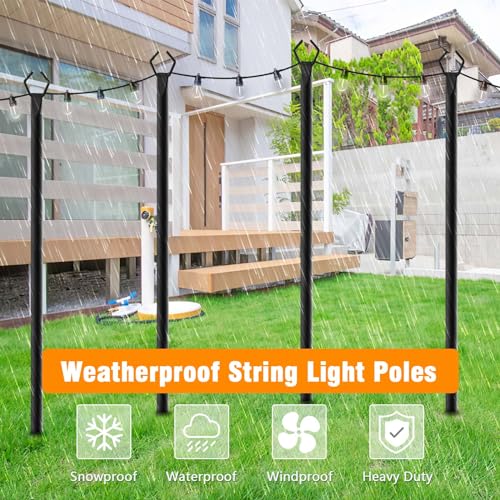 LETIANPAI 4 Pack String Light Poles,10 Ft Metal Poles with Fork for Outdoor String Lights,Outdoor Light Poles with Fork,Po...