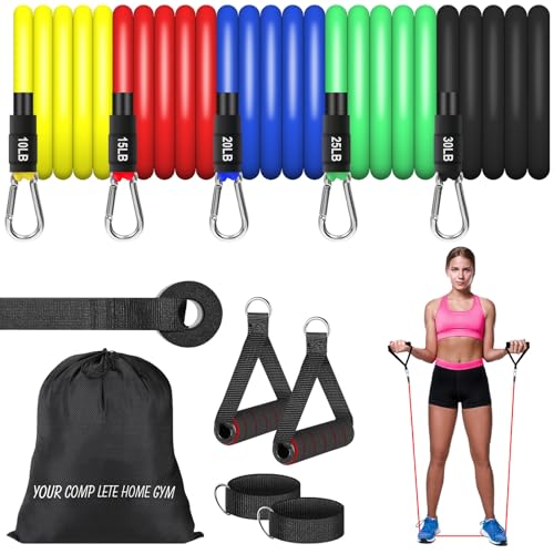 Resistance Bands Set, Workout Bands with Handles, Door Anchor, Ankle Straps and Carry Bag, Exercise Bands for Shape Body a...