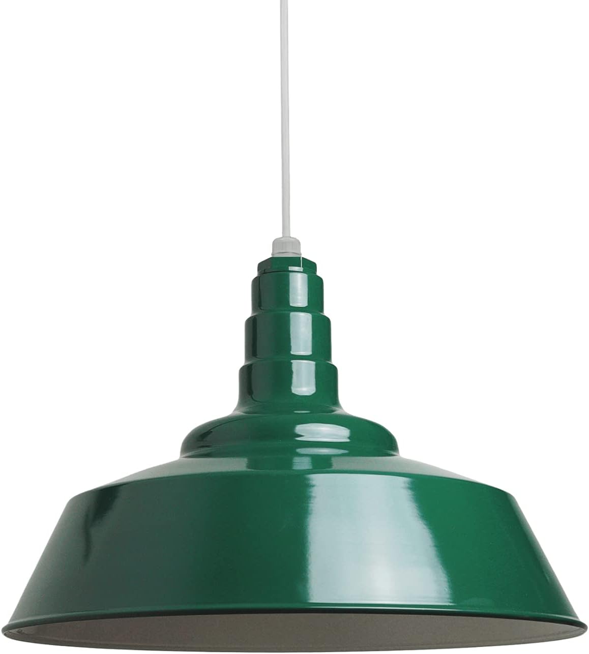 Steel Lighting Co. Manhattan Warehouse Light | Ceiling Mounted Pendant | 20 inch Dome | White Cord | Large Steel Barn Light Made in America | Green Exterior/White Interior