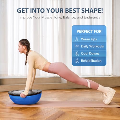 ZELUS Balance Ball Trainer with Resistance Bands and Foot Pump, Inflatable Yoga Ball for Home Gym Workouts, 23 Inch Exerci...