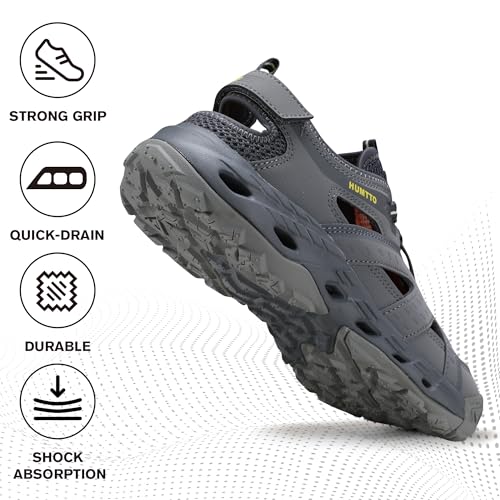 HUMTTO Men's Amphibious Closed Toe Hiking Sandals Quick-Dry Water Shoes Non-Slip Athletic Adjustable Outdoor Fisherman Bea...