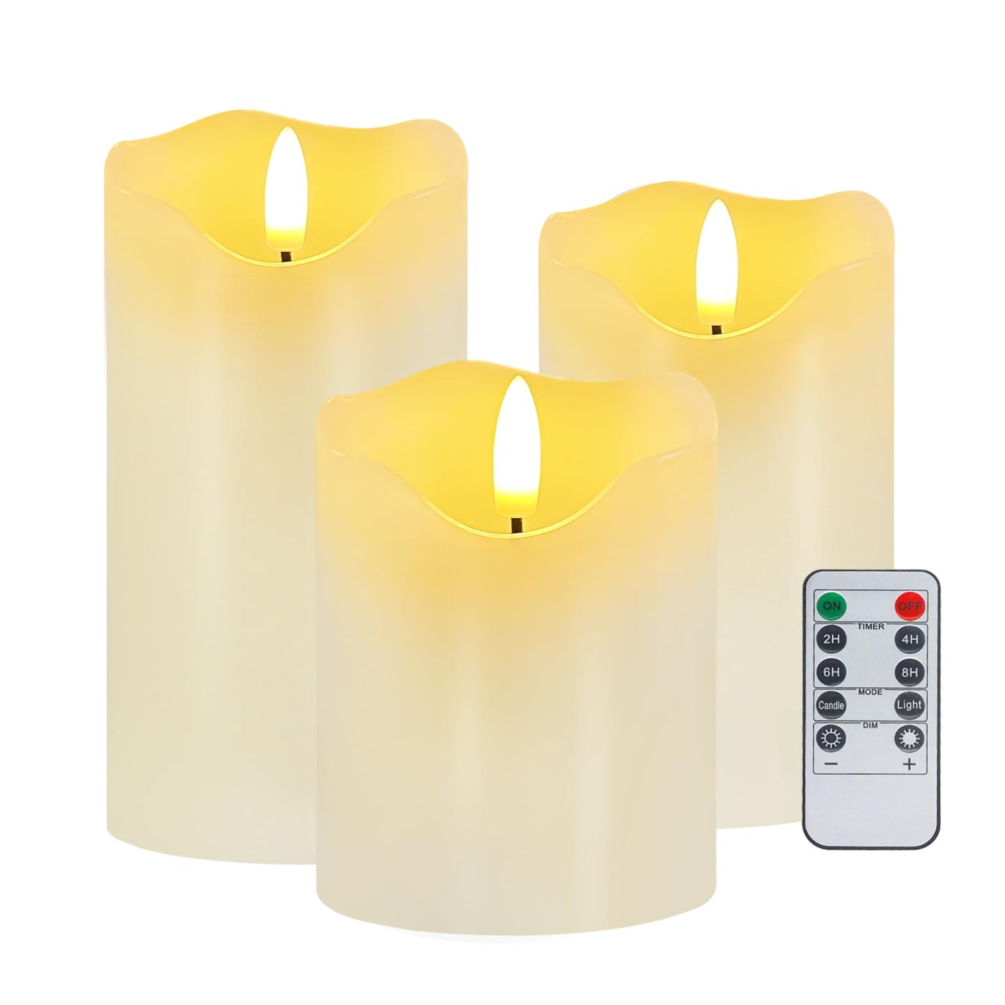 Veki Flameless LED Lights - Set of 3 Dimmable Pillar Candles with Remote & Timer, Battery Operated, Perfect for Home Decor (Lvory)