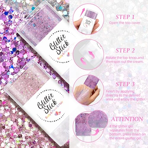 Body Glitter Stick, Holographic Sequins Face Glitter Makeup Neon Outfit Festival Rave Prom Party Accessories Hair Glitter ...