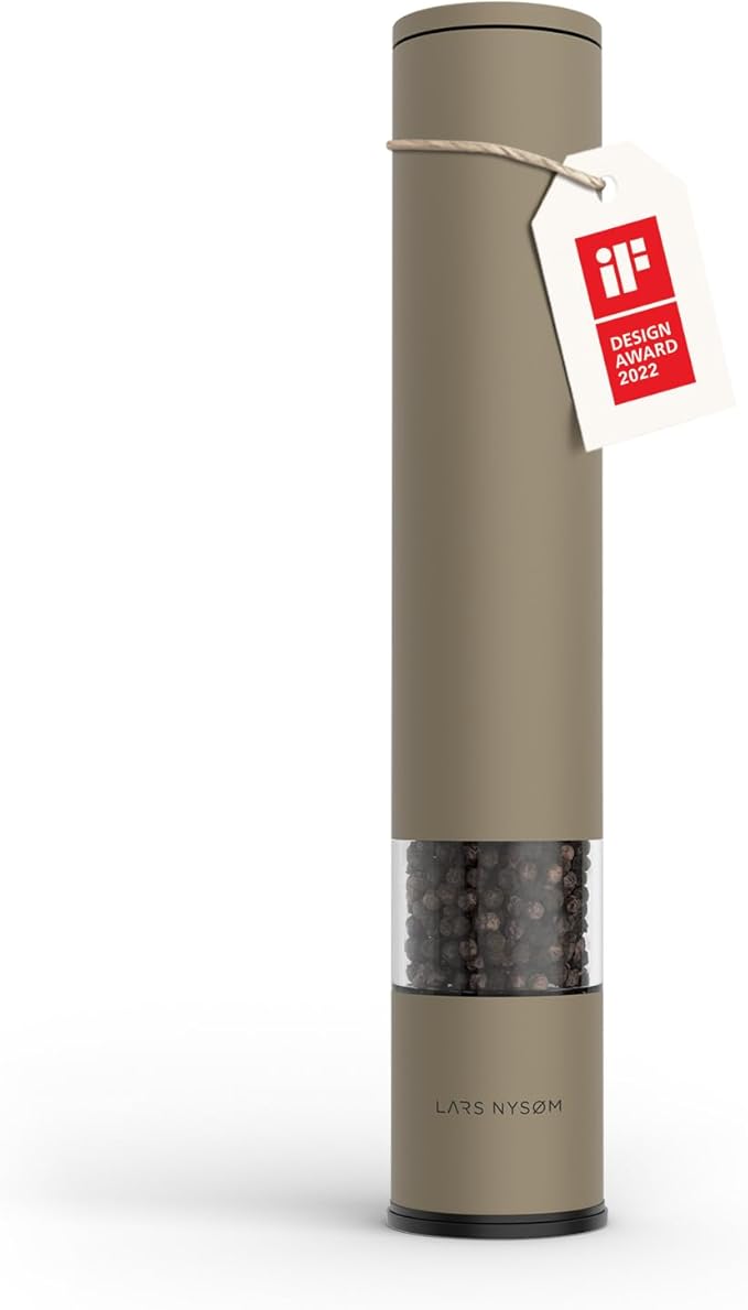 LARS NYSØM Salt Pepper Mill Manual with adjustable ceramic grinder from coarse to fine I Design Spice Mill (Taupe Brown)