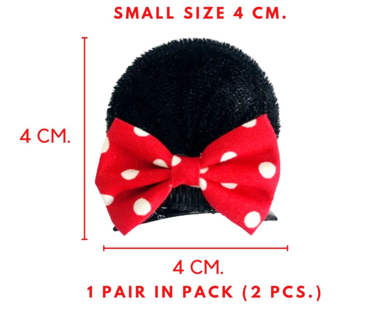 Cute Mouse Ears Hair Clips with Red Polka Dot Bows - Girls Costume Accessories for Theme Party, Travel, Halloween, Birthday Look