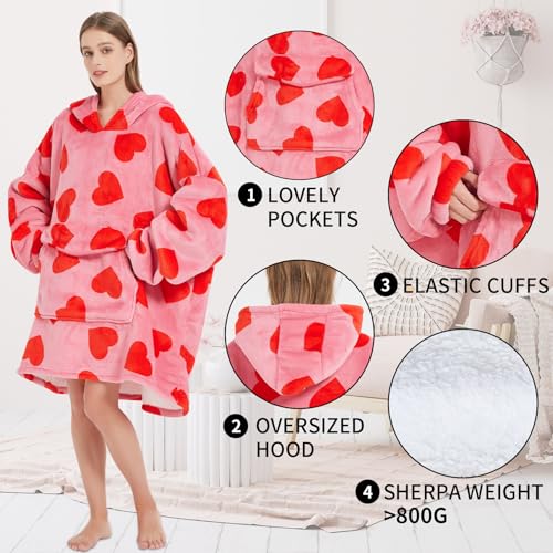 Fiosnow Love Blanket Hoodies for Women and Men Adult Oversize Wearable Blanket Hoodies for Soft and Warm