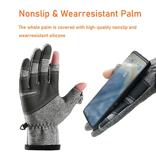 LJCUTE Winter Fingerless Fishing Gloves for Men & Women, Cold Weather Windproof Touchscreen Warm Cycling Gloves for Photog...