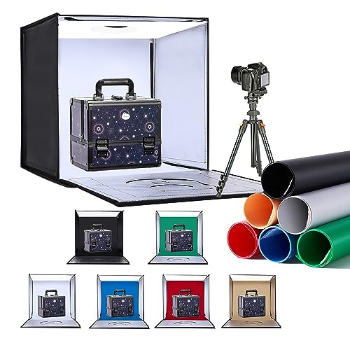 ZKEEZM Light Box Photography 24"x24" with 120LED Lights and 6 Color Backdrops Photo Box with Lights, Foldable Light Box wi...