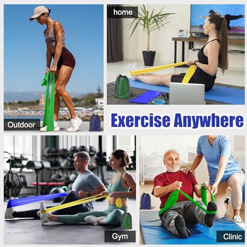 Kiemeu Flat Resistance Bands for Physical Therapy and Rehab, Pilates, Yoga, Latex Elastic Workout Bands Resistance for Wom...