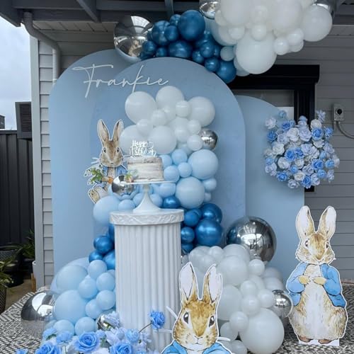 Blue and White Balloons, 50pcs 12 inch Blue White Confetti Balloons Kit, Metallic Chrome Blue Latex Balloons for Birthday,...