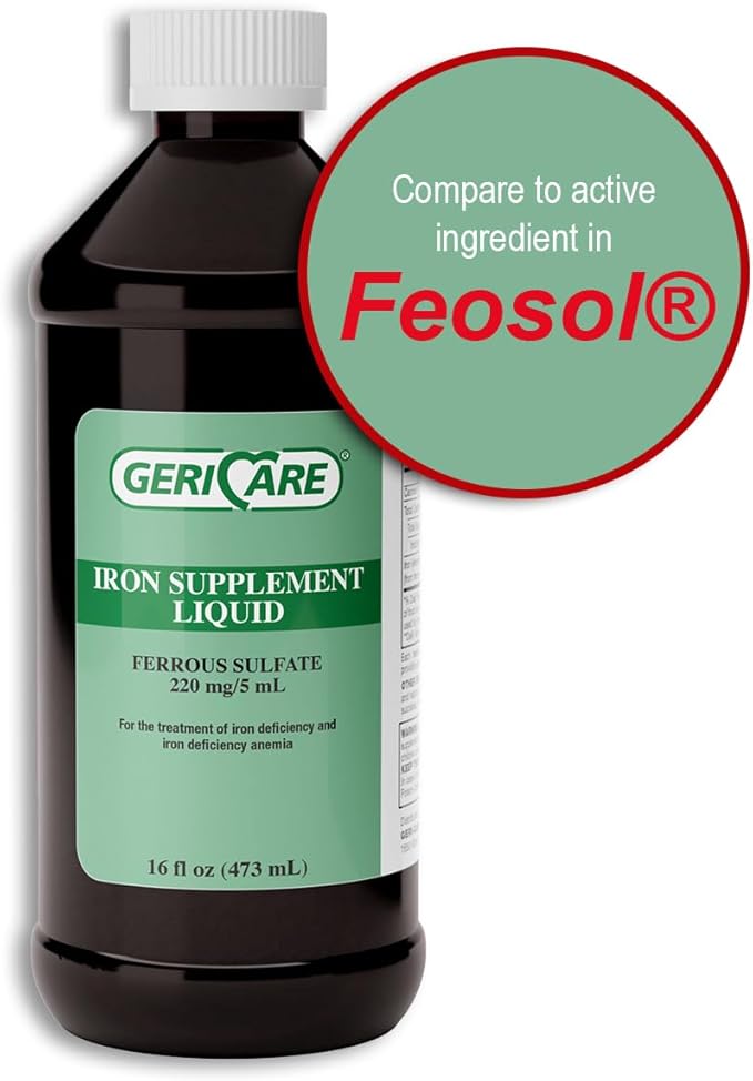 GeriCare 220 High Potency Liquid Iron Supplement | Liquid Iron for Adults | for Anemia and Iron Deficiency | 220mg of Iron Per 5mL Dose. (Pack of 2)