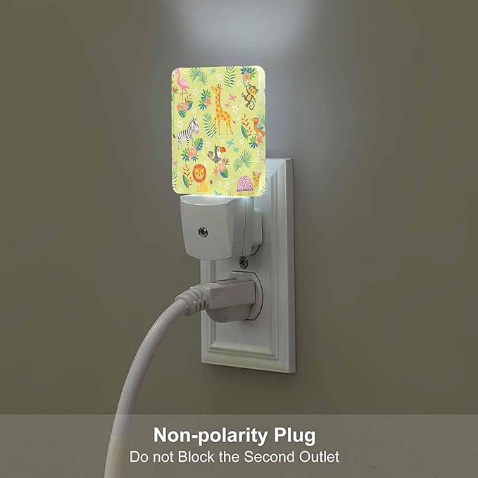 LED Night Light,Cute Cartoon Tropical Animals On Green LED Night Light Plug into Wall with Dusk to Dawn Light Sensor White Energy Efficient Nightlight for Bedroom Bathroom Hallway Living Room Kitchen
