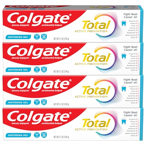 Colgate Total Active Prevention Whitening Gel Toothpaste with Fluoride, Bulk with Clinically Proven Formula That Fights Pl...