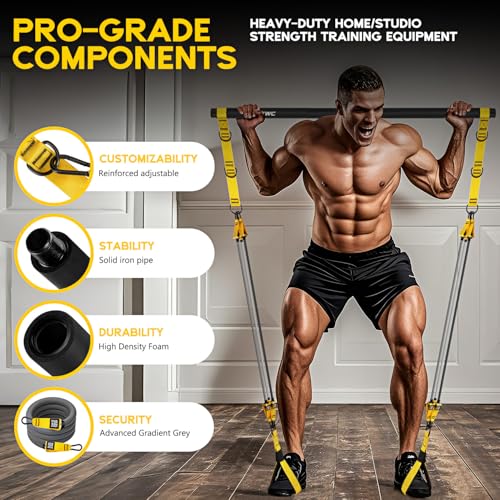 HOXWC Pilates Equipment, Portable Pilates Bar Kit with Resistance Bands, Professional Adjustable Heavy Duty Squat Workout ...