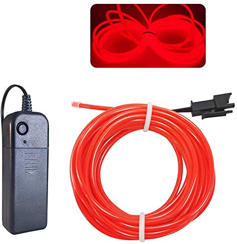 MaxLax EL Wire Neon Lights Strip 9.8ft Red Portable Battery Pack 360° Cuttable for Parties, Halloween, DIY Decoration