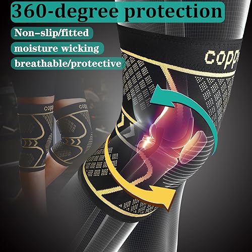 Copper Knee Braces for Women and Men 2 Pack, Knee Compression Sleeve for Knee Pain, Arthritis,ACL, Meniscus Tear, Joint Pa...