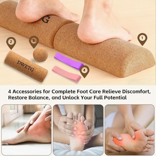 Cork Yoga Balance Board with Blocks and Resistance Bands, Non-Slip Yoga Balance Trainer for Pilates, Fitness, Stability, C...