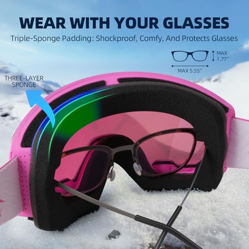 EverSport Ski Goggles, OTG Snowboard Goggles for Men Women with Magnetic Lens UV Protection and Anti Fog, Skiing Snowmobile
