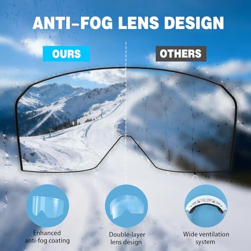 MXJ Gear Ski Goggles Over Glasses,YH359 Snowboard Goggles,Anti-Fog UV400 Protection Snow Goggles for Adult