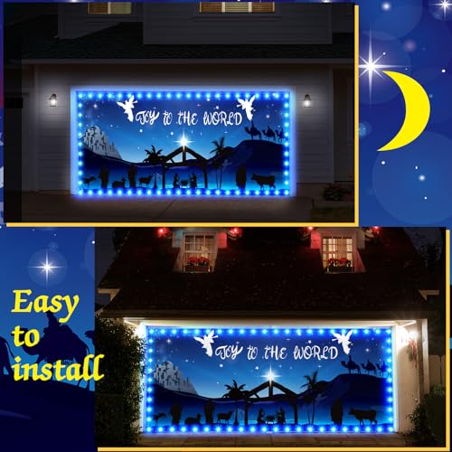 Ganeen 6.4x16 ft LED 2025 Christmas Garage Door Banner String Light Large Rustic Xmas Garage Door Decorations Xmas Banner ...