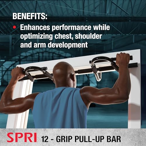 SPRI Pull Up Bar - 8-Grip and 12-Grip Door Frame Mounting Pull-Up Bar for Versatile Workouts - Rugged Steel Frame with Foa...