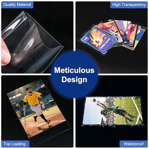 100 Pcs Soft Trading Card Sleeves, Top Loading Sleeves for Standard Cards 2.5" X 3.5"，Ultra-Clear Card Protector for Baseb...