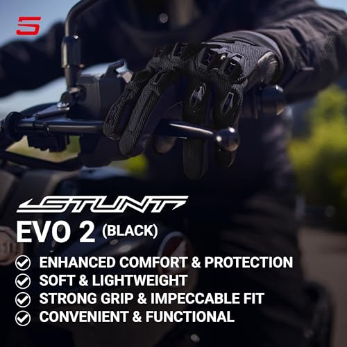 FIVE GLOVES Stunt EVO 2 Motorcycle Gloves for Men - Riding Gloves for Motorcycle, Scooter and More, with AirgoProtech Shel...