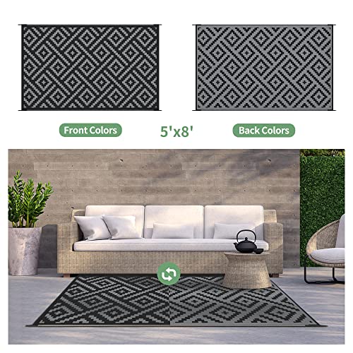 GENIMO Outdoor Rug for Patio Clearance,5'x8' Waterproof Mat,Reversible Plastic Camping Rugs,Rv,Porch,Deck,Camper,Balcony,B...