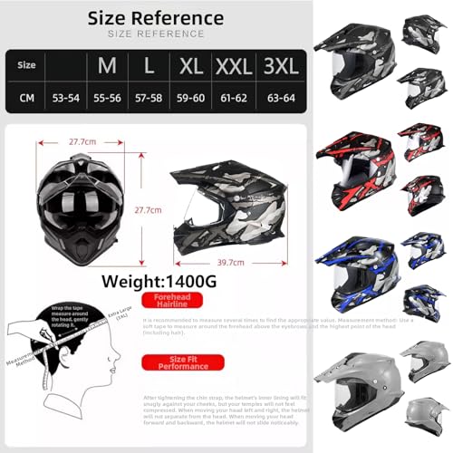 Motocross ATV Dirt Bike Off Road Full Face Motorcycle Helmet Dual Sport Casco DOT Approved Dual Visor Gift 1Black Lens&1 H...