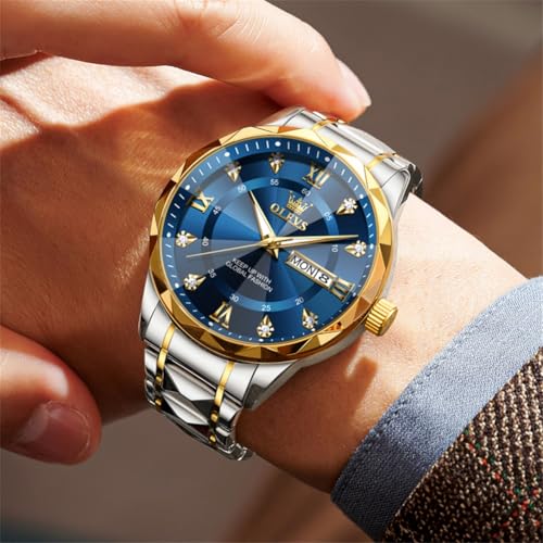OLEVS Watches for Men Luxury Diamond Casual Large Dial Watches Stainless Steel Waterproof Business Dress Analog Luminous D...