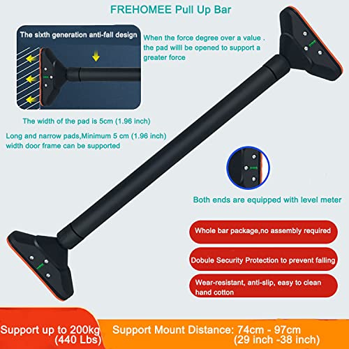 FREHOMEE Pull Up Bar for Doorway,Chin Up Bar for Body Workout,Narrow Pads,Home Gym Exercise Fitness with Level Meter and A...