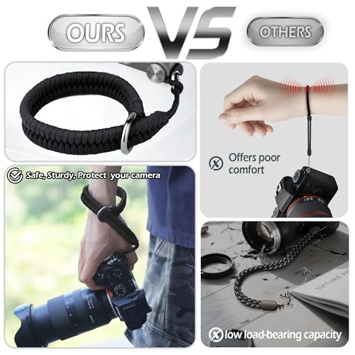 AQAREA Camera Wrist Strap for DSLR Mirrorless Camera, Quick Release Camera Hand Strap with Safer Connector（Black）