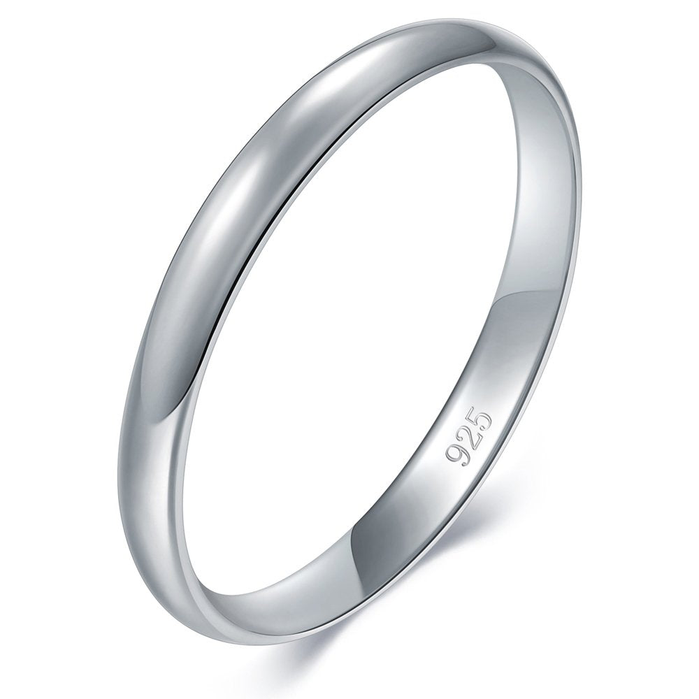 BORUO 925 Sterling Silver Ring High Polish Plain Dome Tarnish Resistant Comfort Fit Wedding Band 2mm Ring Size 5