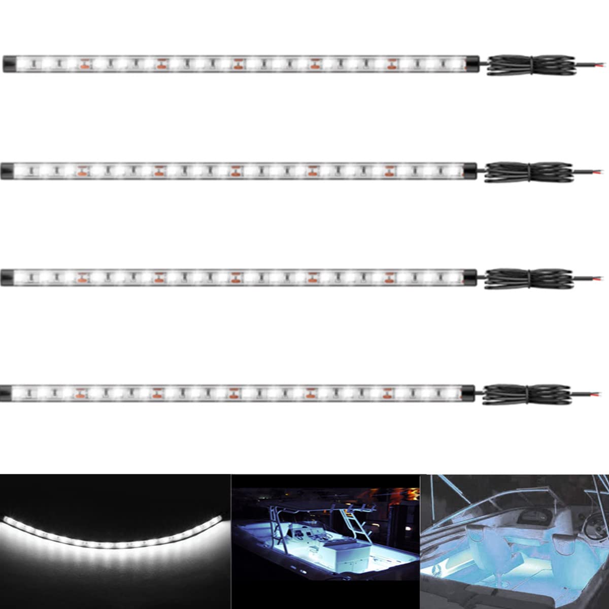 Vbakor Boat Led Strip Lights  4 Pcs 24 Marine Interior Courtesy Deck Navigation Lights  Super Bright Waterproof Marine Led Lights Strip For 12V Pontoon Fishing Boat Yacht Kayak Sailboat (White)