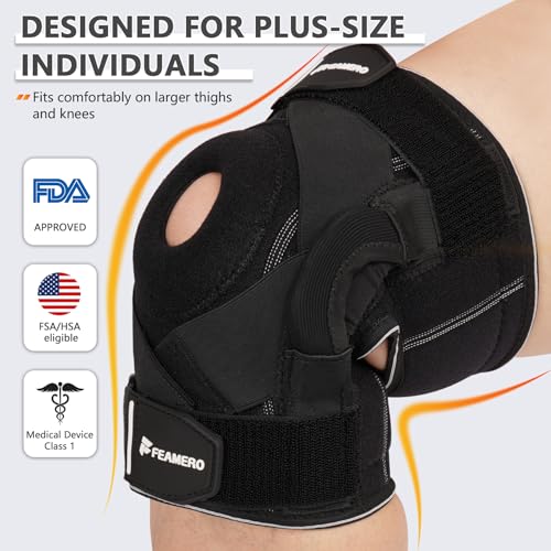 Plus Size Knee Brace for Knee Pain, with Hinges & Cross Compression Straps for Meniscus Tear, Arthritis, Joint Support Adj...