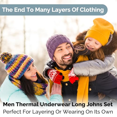 Thermal Underwear for Men Long John Set for Cold Weather Mens 2 pc Long Sleeve Shirt and Leggings Fleece Base Layer Thermals