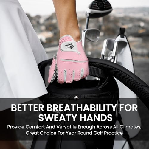 Amy Sport All Weather Grip Golf Gloves Women Value 2 Pack for Left Right Handed Golfer, Upgraded Anti Slip & Comfortable G...