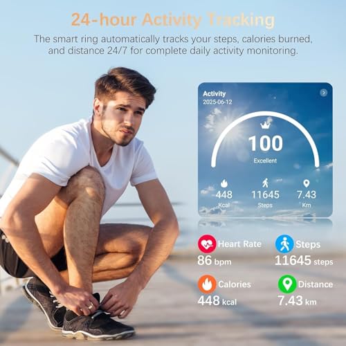 Fit Ring for Women Men, Ring Health Tracker with Heart Rate,Blood Oxygen,Heart Rate Variability, Stress, Sleep Monitor, St...