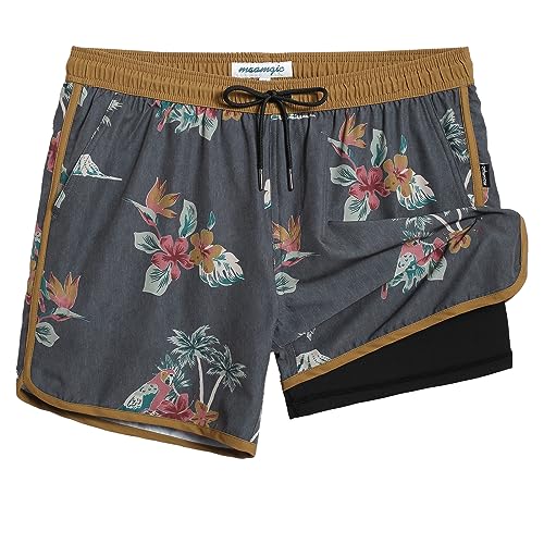 maamgic Mens Short 80s 90s Vintage 5.5" Swim Trunks Swimsuits Board Shorts Compression Liner Quick Dry 2 in 1 Beach Swimwear