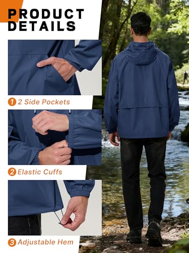 UIQUR Men's Rain Jacket Waterproof Windbreaker Raincoat Cycling Running Hiking Golf Travel Gear Hood Lightweight Packable