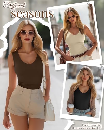 Sweetyweee 3 Pcs Women's Thermal Tank Tops V Neck Underwear Fleece Lined Sleeveless Undershirts Warm Camisole Base Layer Vest