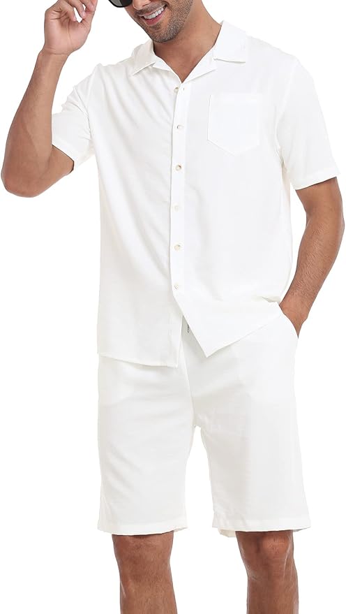 MoFiz Men's Track Suits 2 Piece Short Set Outfits Casual Beach Coolest Lightnes Button Shirts Short Suits Summer S-3XL