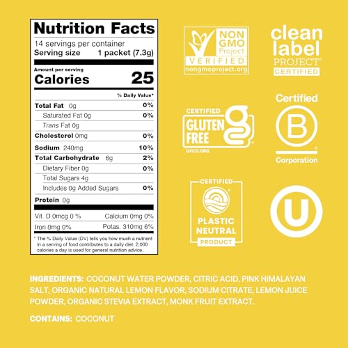 Cure Hydration | Plant-Based Electrolyte Drink Mix | No Added Sugar | FSA & HSA | Dehydration Relief Powder Made with Coco...