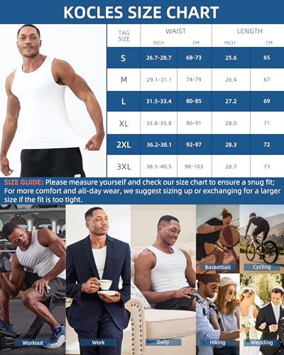 KOCLES Compression Shirt Men Slimming Undershirt Body Shaper Vest, Gynecomastia Compression Tank Top, Shapewear Tummy Control