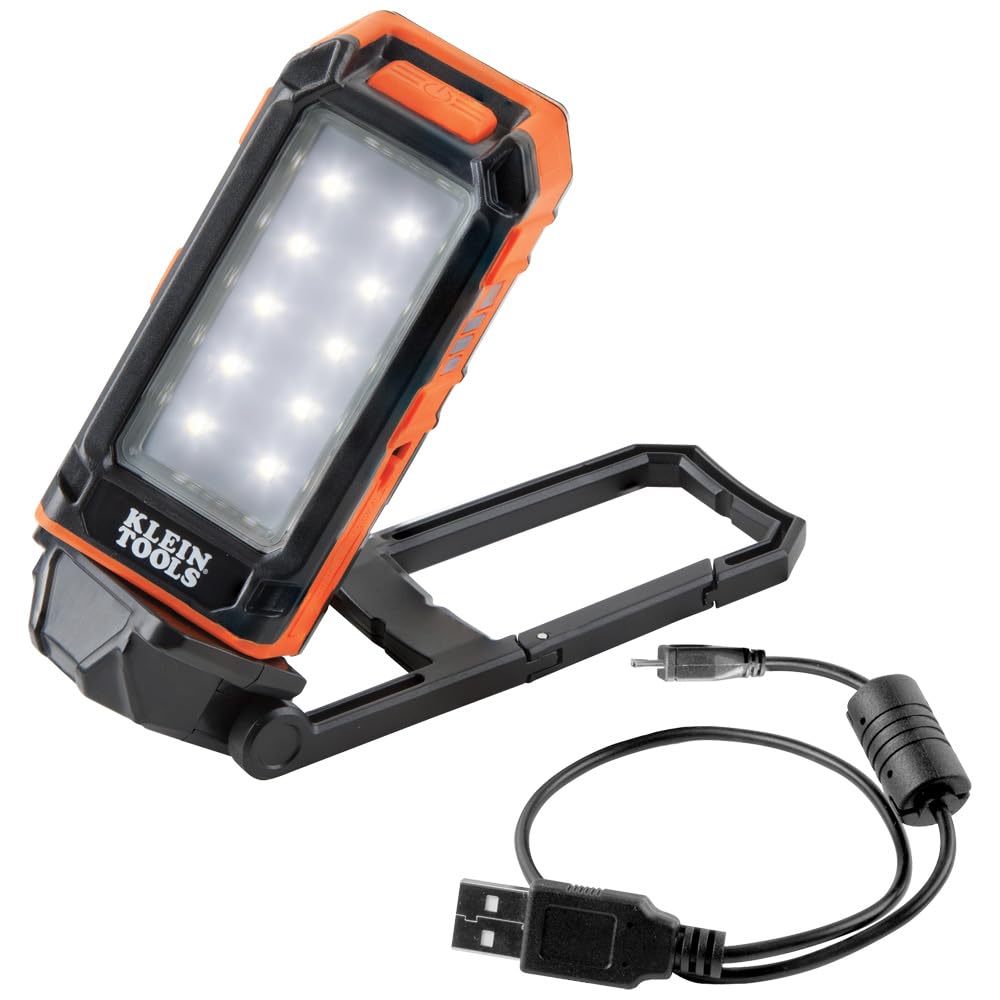 Klein Tools 56403 LED Light, Rechargeable Flashlight/Worklight with Kickstand, Magnetic Mount, and Carabiner, Charges Small Electronics, for Work, Camping
