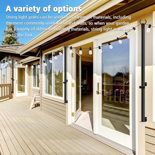 NUERPO 4 Pack String Light Poles,5Ft Metal Poles for Outdoor String Lights,Outdoor Light Poles with Post,Poles/Stand for O...