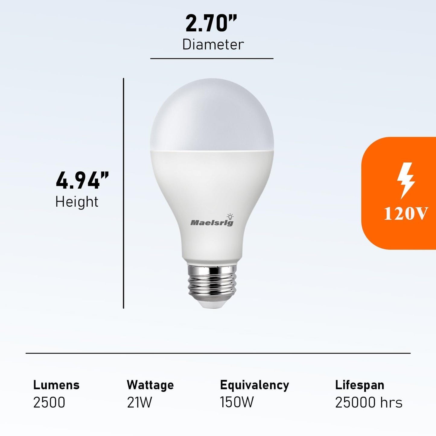Maelsrlg 200 Watt LED Bulb Equivalent, A21 22W 3000 Lumen LED Light Bulb, Daylight 5000K, Non-Dimmable E26 Medium Base 120V-High Output 200W LED Light Bulbs for Garage, Shop, Warehouse, 4-Pack