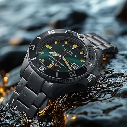 Stuhrling Depthmaster Heritage Diver Swiss Quartz Watch, 42mm, Teal Dial, Stainless Steel, 100M Water Resistant