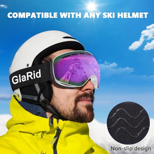 GlaRid OTG Ski Goggles PRO, Frameless 100% UV Protection Anti Fog Ski Goggles Men, Snowboard Goggles Men/Women/Adult/Youth