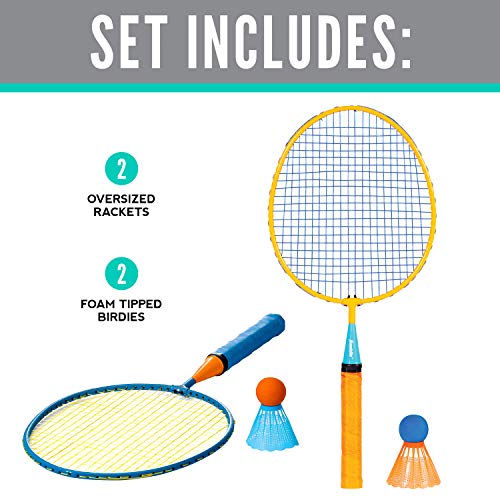 Franklin Sports Badminton Racket Set - Smashminton, Oversize - 2 Player Backyard Youth Set with Birdies for Kids